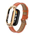 For Xiaomi Mi Band 8 Integrated Metal Case + Litchi Texture Leather Watch Band(Orange) - 1