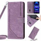 Skin Feel Stripe Pattern Leather Phone Case with Lanyard for Xiaomi Redmi Note 11E / Redmi 10 5G 2022 / Redmi 10 Prime+ 5G India / Poco M4 5G(Purple) - 1