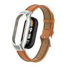 For Xiaomi Mi Band 8 Integrated Metal Case + Microfiber Sewing Leather Watch Band(Brown) - 1