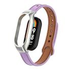 For Xiaomi Mi Band 8 Integrated Metal Case + Double Nail Microfiber Leather Watch Band(Pink Purple) - 1