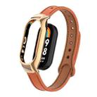 For Xiaomi Mi Band 8 Integrated Metal Case + Double Nail Microfiber Leather Watch Band(Orange) - 1