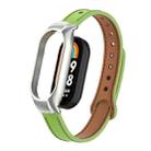 For Xiaomi Mi Band 8 Integrated Metal Case + Double Nail Microfiber Leather Watch Band(Grass Green) - 1