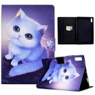 For Lenovo Tab M9 Colored Drawing Horizontal Flip Tablet Leather Case(Kitty) - 1