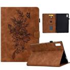 For Lenovo Tab M9 Peony Butterfly Embossed Leather Tablet Case(Brown) - 1