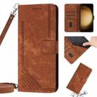 For Samsung Galaxy S23 5G Skin Feel Stripe Pattern Leather Phone Case with Lanyard(Brown) - 1