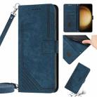 For Samsung Galaxy S23 5G Skin Feel Stripe Pattern Leather Phone Case with Lanyard(Blue) - 1