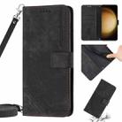 For Samsung Galaxy S23 5G Skin Feel Stripe Pattern Leather Phone Case with Lanyard(Black) - 1