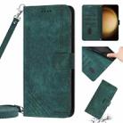 For Samsung Galaxy S22+ 5G Skin Feel Stripe Pattern Leather Phone Case with Lanyard(Green) - 1