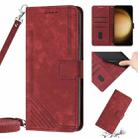 For Samsung Galaxy S21 5G Skin Feel Stripe Pattern Leather Phone Case with Lanyard(Red) - 1