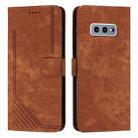 For Samsung Galaxy S10e Skin Feel Stripe Pattern Leather Phone Case with Lanyard(Brown) - 2
