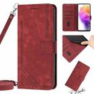 For Samsung Galaxy A02s EU / M02s EU /F02s Skin Feel Stripe Pattern Leather Phone Case with Lanyard(Red) - 1