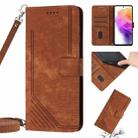 For Samsung Galaxy A32 5G / M32 5G Skin Feel Stripe Pattern Leather Phone Case with Lanyard(Brown) - 1