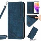For Samsung Galaxy A42 5G / M42 5G Skin Feel Stripe Pattern Leather Phone Case with Lanyard(Blue) - 1