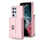 For Samsung Galaxy S21 Ultra 5G Horizontal Metal Buckle Wallet Rhombic Leather Phone Case(Pink) - 1