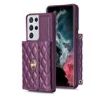 For Samsung Galaxy S21 Ultra 5G Horizontal Metal Buckle Wallet Rhombic Leather Phone Case(Dark Purple) - 1