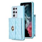 For Samsung Galaxy S21 Ultra 5G Horizontal Metal Buckle Wallet Rhombic Leather Phone Case(Blue) - 1