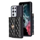 For Samsung Galaxy S21 Ultra 5G Horizontal Metal Buckle Wallet Rhombic Leather Phone Case(Black) - 1