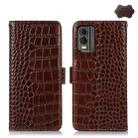 For Nokia C32 4G Crocodile Top Layer Cowhide Leather Phone Case(Brown) - 1