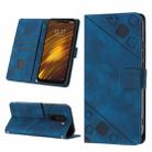 For Xiaomi Pocophone F1 Skin-feel Embossed Leather Phone Case(Blue) - 1