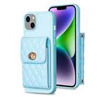 For iPhone 14 Plus Vertical Metal Buckle Wallet Rhombic Leather Phone Case(Blue) - 1