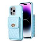 For iPhone 14 Pro Vertical Metal Buckle Wallet Rhombic Leather Phone Case(Blue) - 1