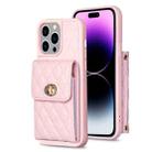 For iPhone 14 Pro Max Vertical Metal Buckle Wallet Rhombic Leather Phone Case(Pink) - 1