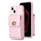 For iPhone 13 Vertical Metal Buckle Wallet Rhombic Leather Phone Case(Pink) - 1