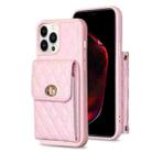 For iPhone 13 Pro Vertical Metal Buckle Wallet Rhombic Leather Phone Case(Pink) - 1