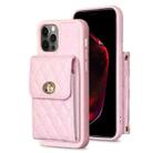 For iPhone 12 / 12 Pro Vertical Metal Buckle Wallet Rhombic Leather Phone Case(Pink) - 1