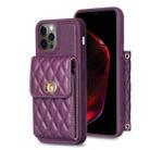 For iPhone 12 / 12 Pro Vertical Metal Buckle Wallet Rhombic Leather Phone Case(Dark Purple) - 1