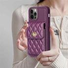 For iPhone 12 / 12 Pro Vertical Metal Buckle Wallet Rhombic Leather Phone Case(Dark Purple) - 2