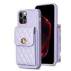 For iPhone 12 / 12 Pro Vertical Metal Buckle Wallet Rhombic Leather Phone Case(Purple) - 1