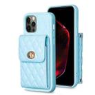 For iPhone 12 / 12 Pro Vertical Metal Buckle Wallet Rhombic Leather Phone Case(Blue) - 1