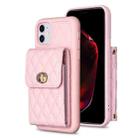 For iPhone 11 Vertical Metal Buckle Wallet Rhombic Leather Phone Case(Pink) - 1