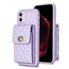 For iPhone 11 Vertical Metal Buckle Wallet Rhombic Leather Phone Case(Purple) - 1