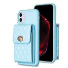 For iPhone 11 Vertical Metal Buckle Wallet Rhombic Leather Phone Case(Blue) - 1