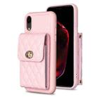 For iPhone XR Vertical Metal Buckle Wallet Rhombic Leather Phone Case(Pink) - 1