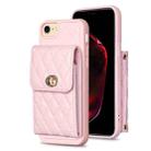 For iPhone SE 2022 / SE 2020 / 7 / 8 Vertical Metal Buckle Wallet Rhombic Leather Phone Case(Pink) - 1