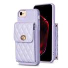 For iPhone SE 2022 / SE 2020 / 7 / 8 Vertical Metal Buckle Wallet Rhombic Leather Phone Case(Purple) - 1