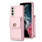 For Samsung Galaxy S21+ 5G Vertical Metal Buckle Wallet Rhombic Leather Phone Case(Pink) - 1
