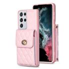 For Samsung Galaxy S21 Ultra 5G Vertical Metal Buckle Wallet Rhombic Leather Phone Case(Pink) - 1