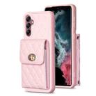 For Samsung Galaxy A14 4G / 5G Vertical Metal Buckle Wallet Rhombic Leather Phone Case(Pink) - 1