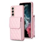 For Samsung Galaxy S21 5G Vertical Wallet Rhombic Leather Phone Case(Pink) - 1