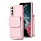 For Samsung Galaxy S21+ 5G Vertical Wallet Rhombic Leather Phone Case(Pink) - 1