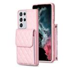 For Samsung Galaxy S21 Ultra 5G Vertical Wallet Rhombic Leather Phone Case(Pink) - 1