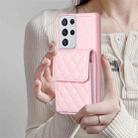 For Samsung Galaxy S21 Ultra 5G Vertical Wallet Rhombic Leather Phone Case(Pink) - 2