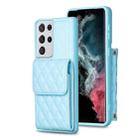 For Samsung Galaxy S21 Ultra 5G Vertical Wallet Rhombic Leather Phone Case(Blue) - 1