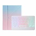 For iPad 10th Gen 10.9 2022 B10S Triangle Holder Three-color Backlight Bluetooth Keyboard Leather Case(Blue Pink) - 1