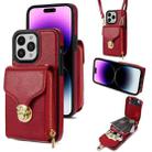 For iPhone 14 Pro Max Zipper Hardware Card Wallet Phone Case(Red) - 1