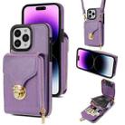 For iPhone 14 Pro Max Zipper Hardware Card Wallet Phone Case(Purple) - 1